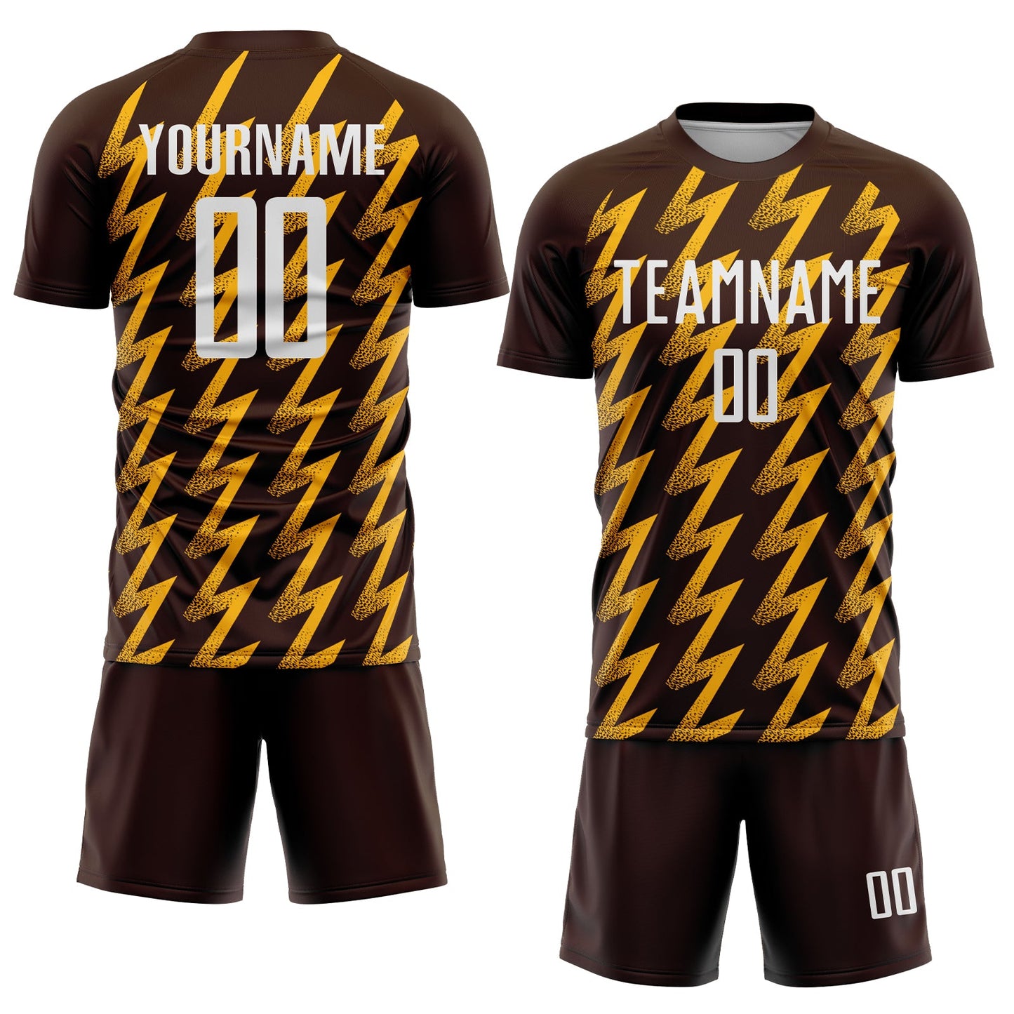 Custom Brown White-Gold Zigzag Shape Sublimation Soccer Uniform Jersey view 2