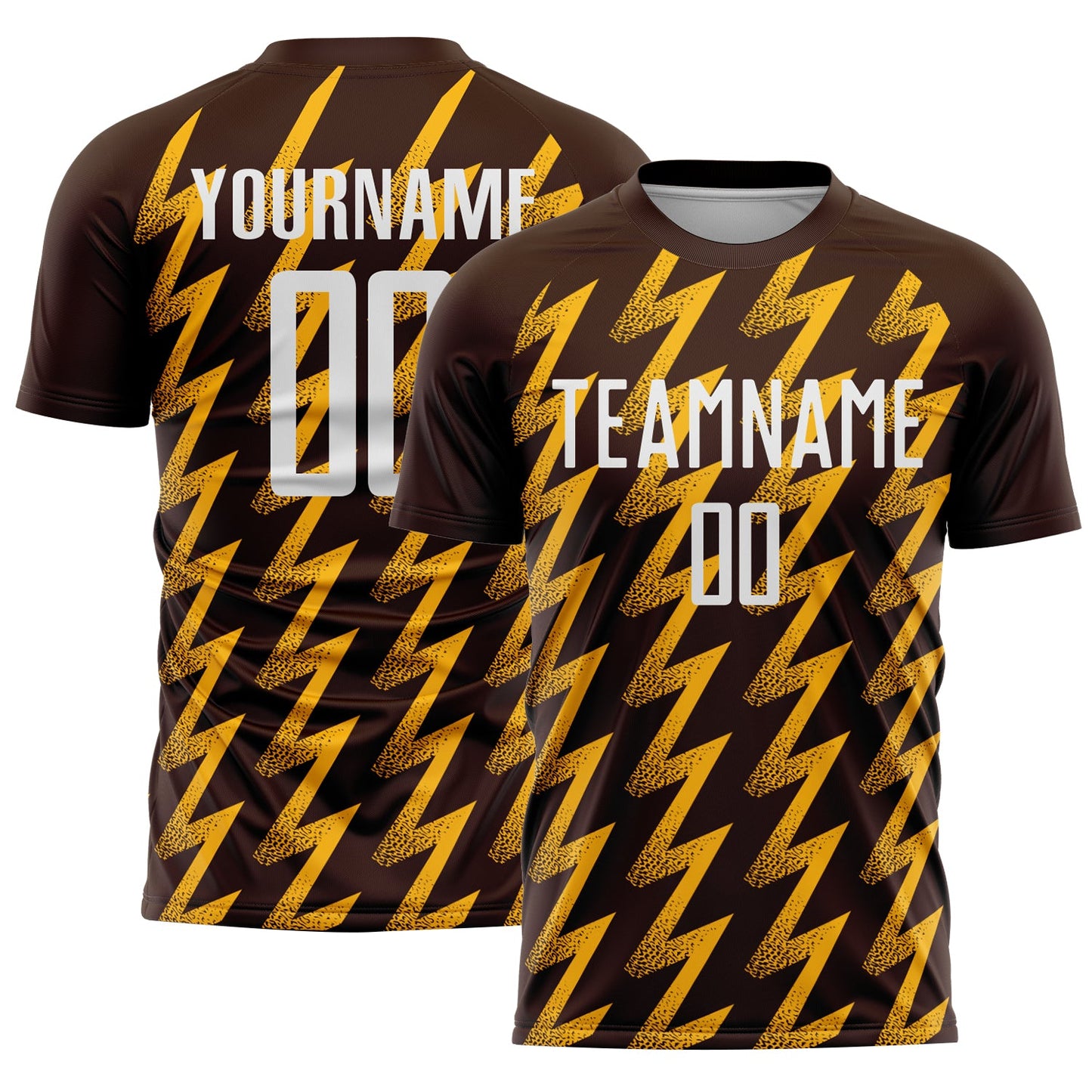 Custom Brown White-Gold Zigzag Shape Sublimation Soccer Uniform Jersey - Main View