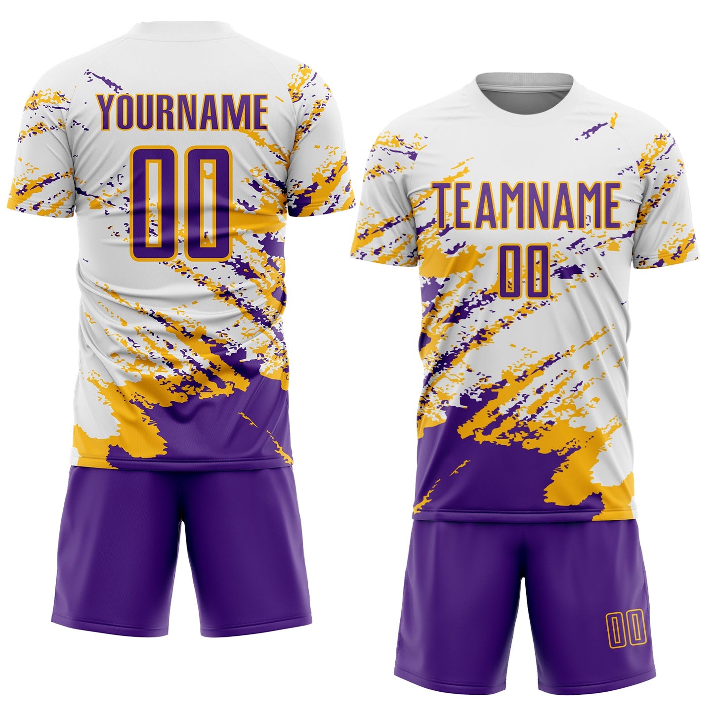 Custom White Purple-Gold Abstract Fragment Art Splash Sublimation Soccer Uniform Jersey view 2