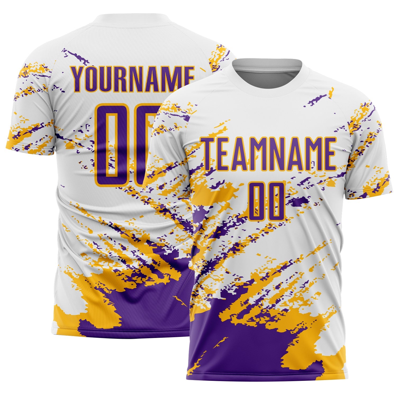 Custom White Purple-Gold Abstract Fragment Art Splash Sublimation Soccer Uniform Jersey - Main View