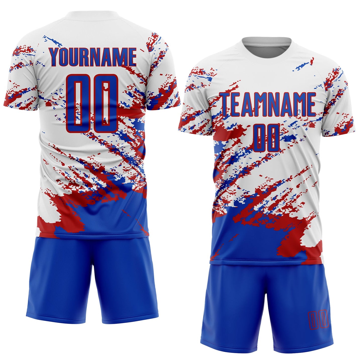 Custom White Thunder Blue-Red Abstract Fragment Art Splash Sublimation Soccer Uniform Jersey view 2