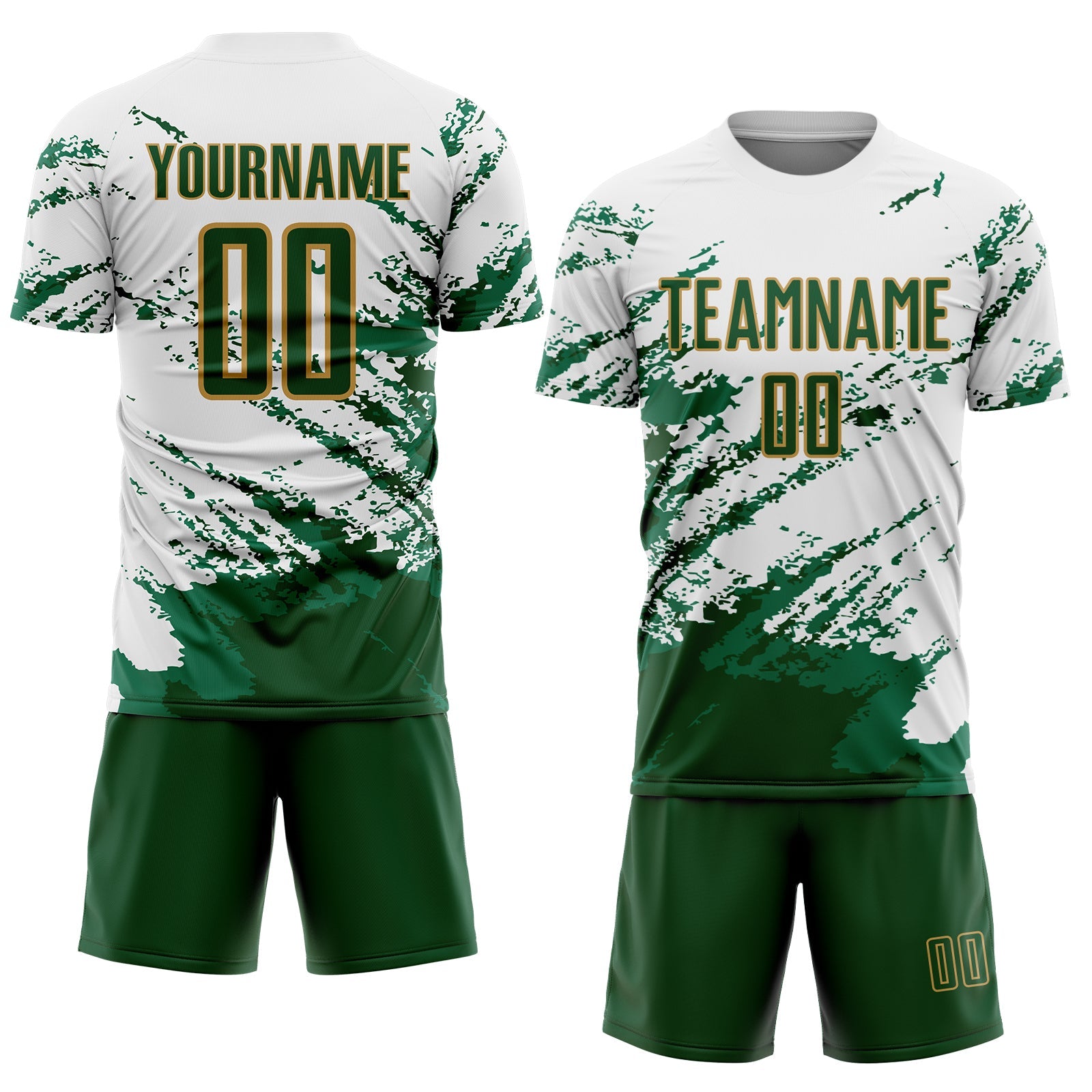 Custom White Green Kelly Green-Gold Abstract Fragment Art Splash Sublimation Soccer Uniform Jersey view 2