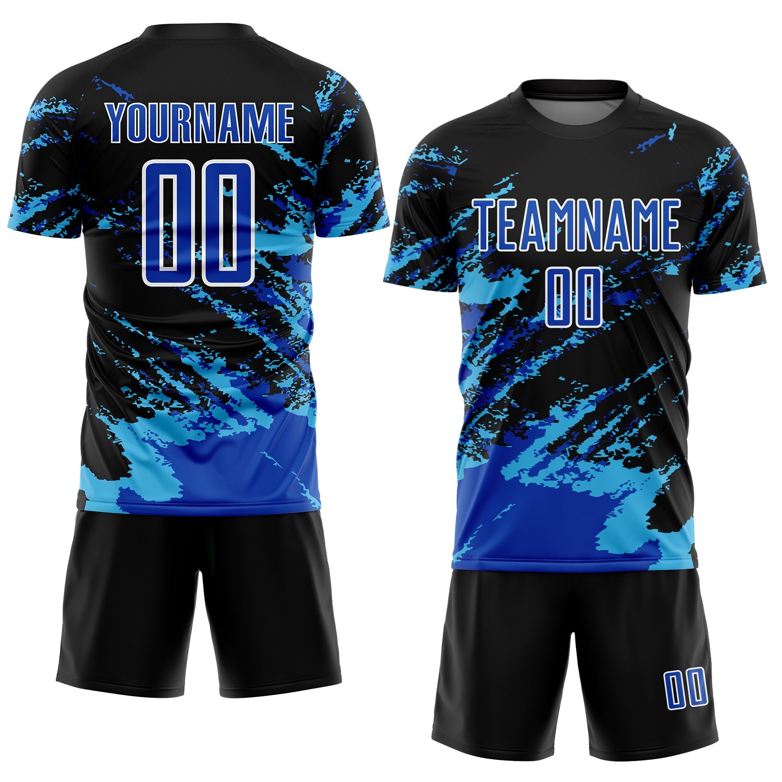 Custom Black Thunder Blue-Sky Blue Abstract Fragment Art Splash Sublimation Soccer Uniform Jersey view 2