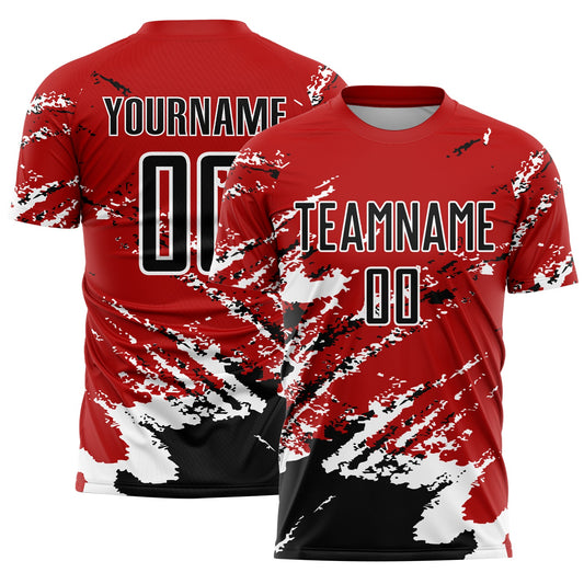 Custom Red Black-White Abstract Fragment Art Splash Sublimation Soccer Uniform Jersey - Main View