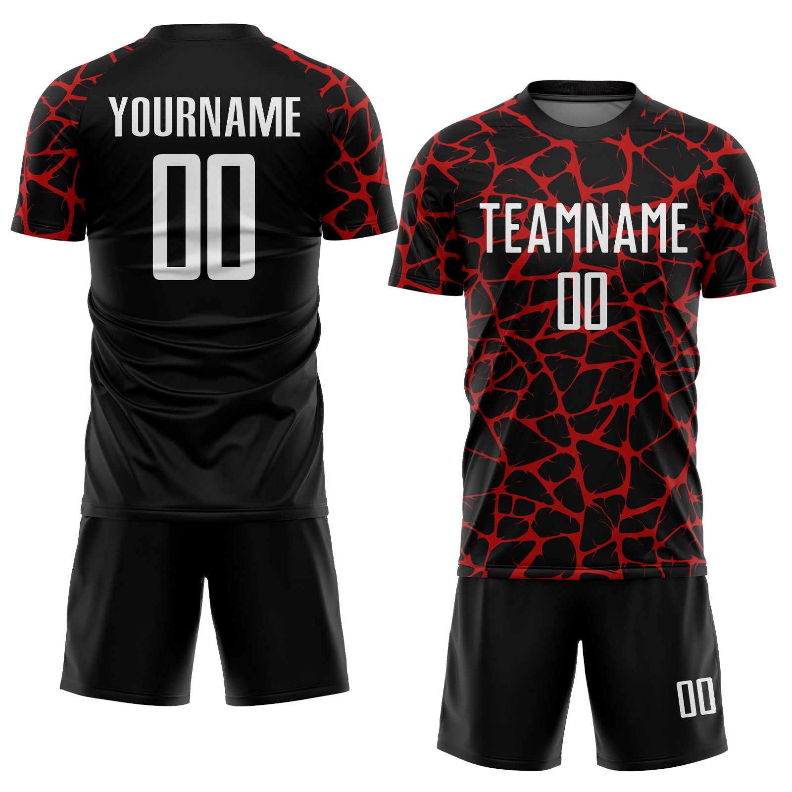 Custom Black White-Red Abstract Network Splash Sublimation Soccer Uniform Jersey view 2