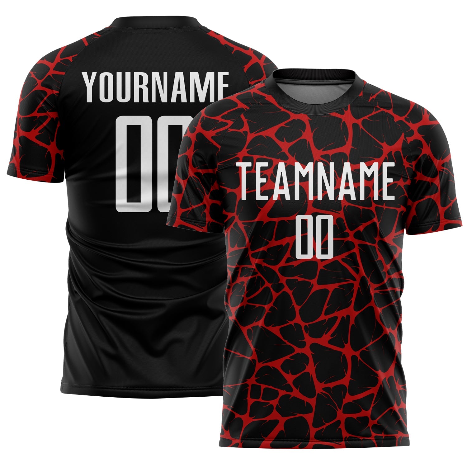 Custom Black White-Red Abstract Network Splash Sublimation Soccer Uniform Jersey - Main View