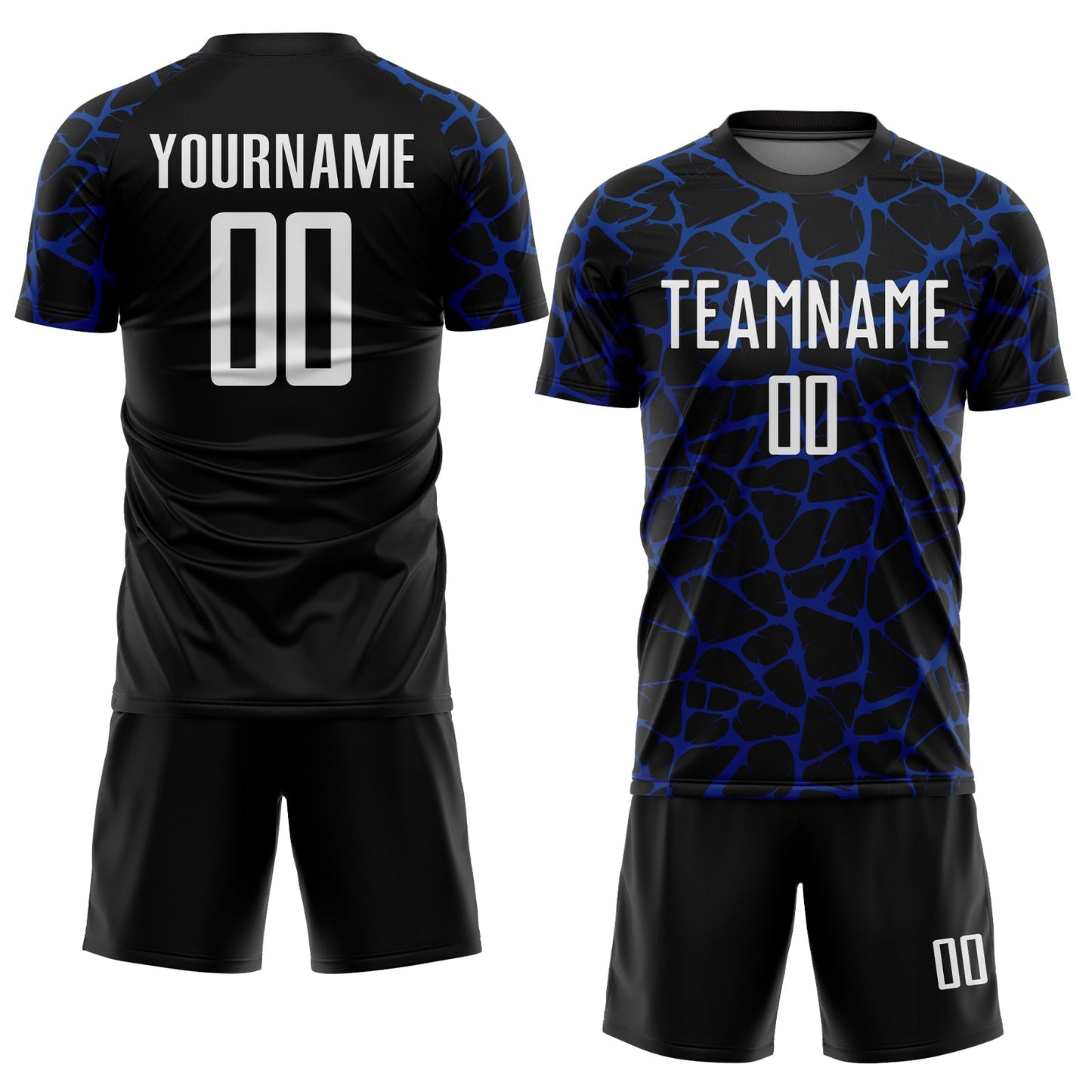 Custom Black White-Royal Abstract Network Splash Sublimation Soccer Uniform Jersey view 2
