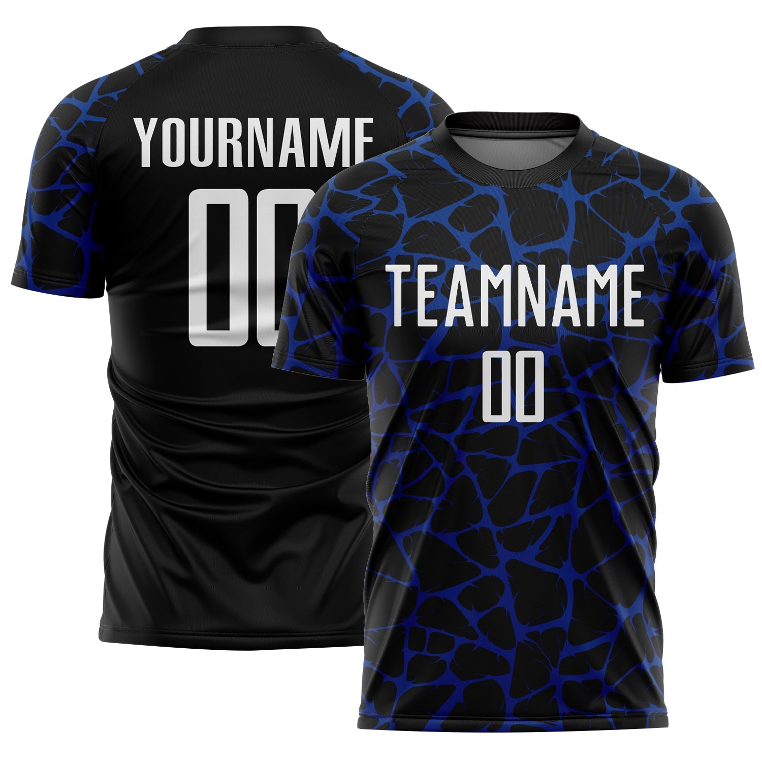 Custom Black White-Royal Abstract Network Splash Sublimation Soccer Uniform Jersey - Main View