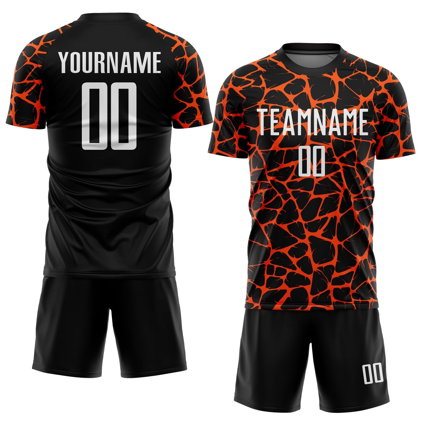 Custom Black White-Orange Abstract Network Splash Sublimation Soccer Uniform Jersey view 2