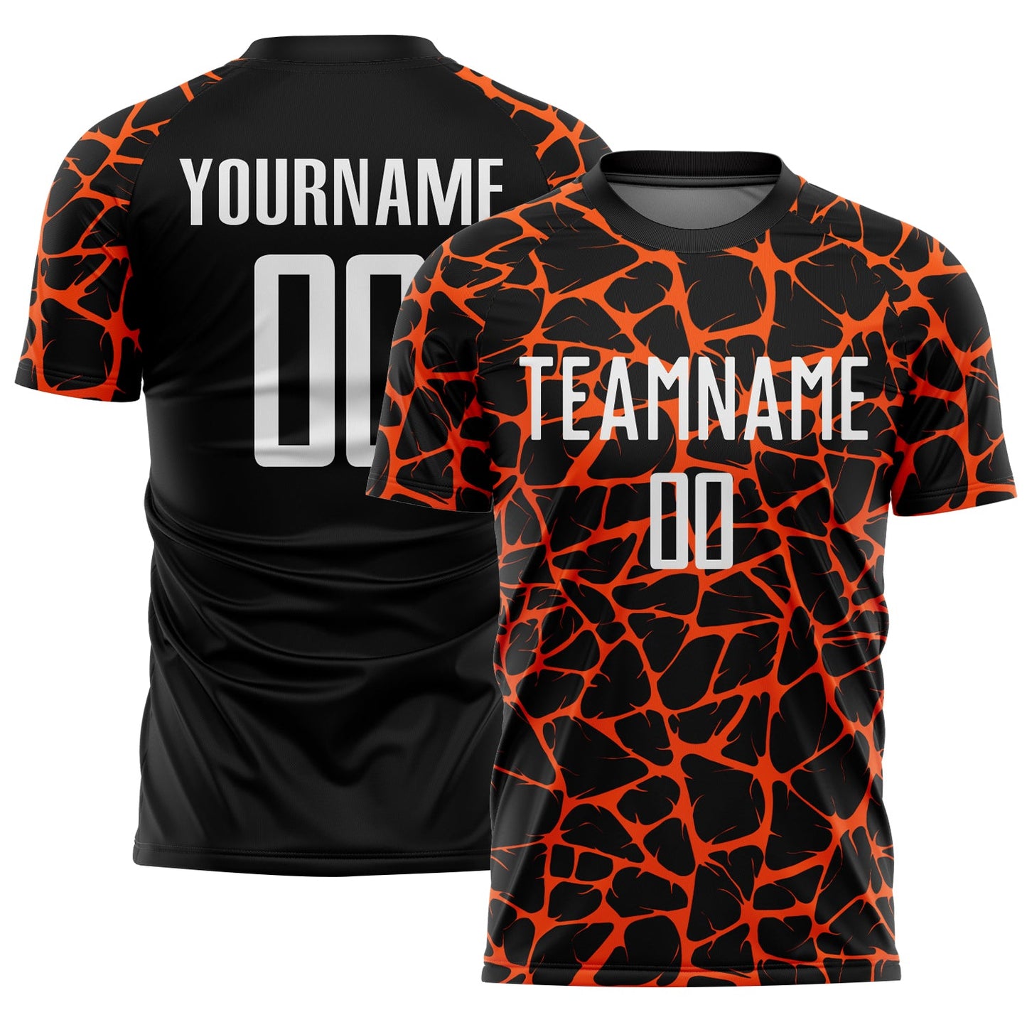 Custom Black White-Orange Abstract Network Splash Sublimation Soccer Uniform Jersey - Main View