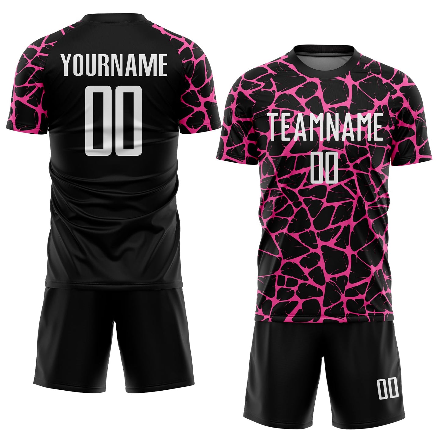 Custom Black White-Pink Abstract Network Splash Sublimation Soccer Uniform Jersey view 2