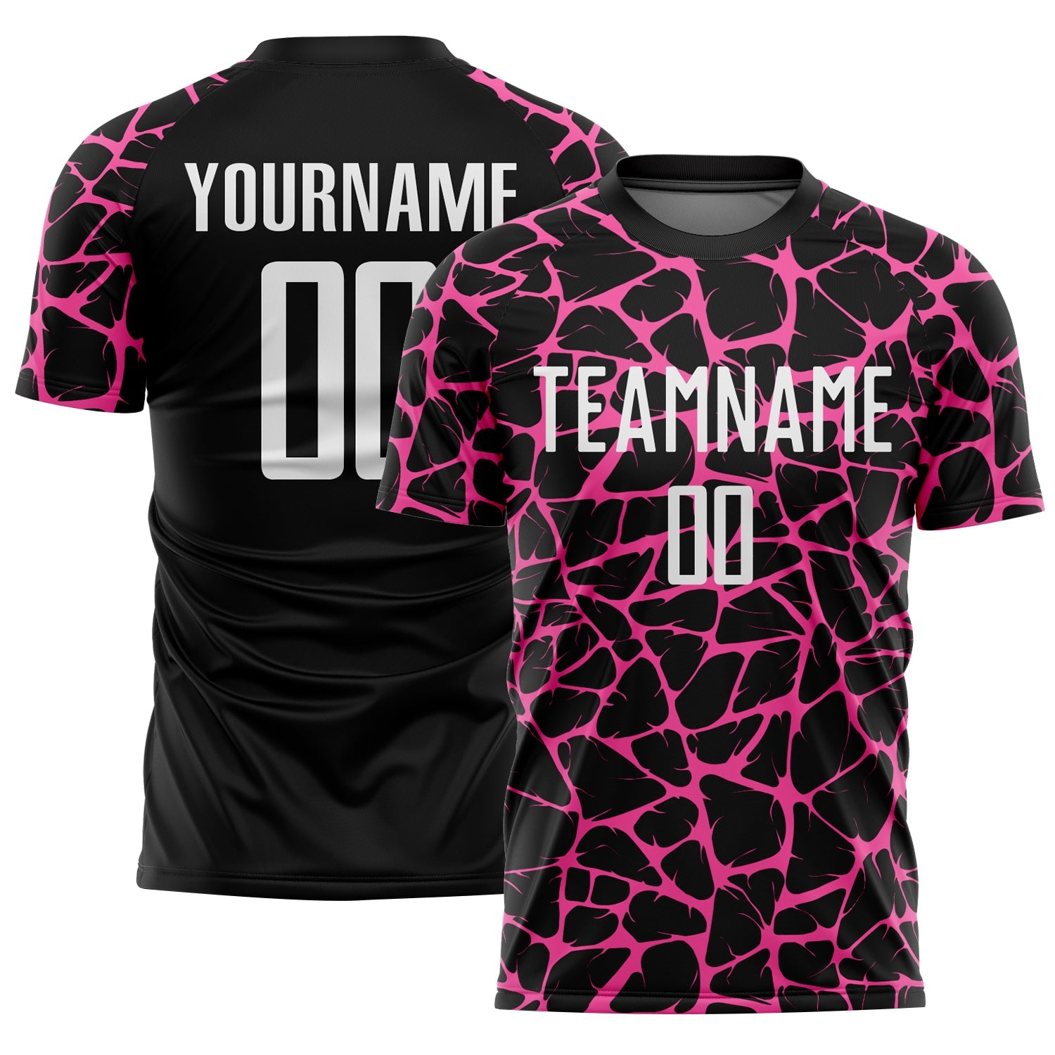 Custom Black White-Pink Abstract Network Splash Sublimation Soccer Uniform Jersey - Main View