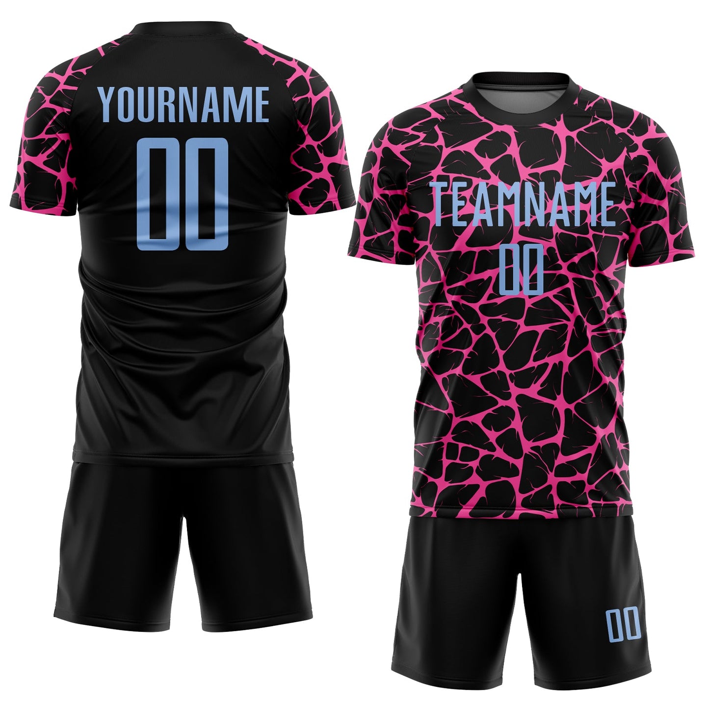 Custom Black Light Blue-Pink Abstract Network Splash Sublimation Soccer Uniform Jersey view 2