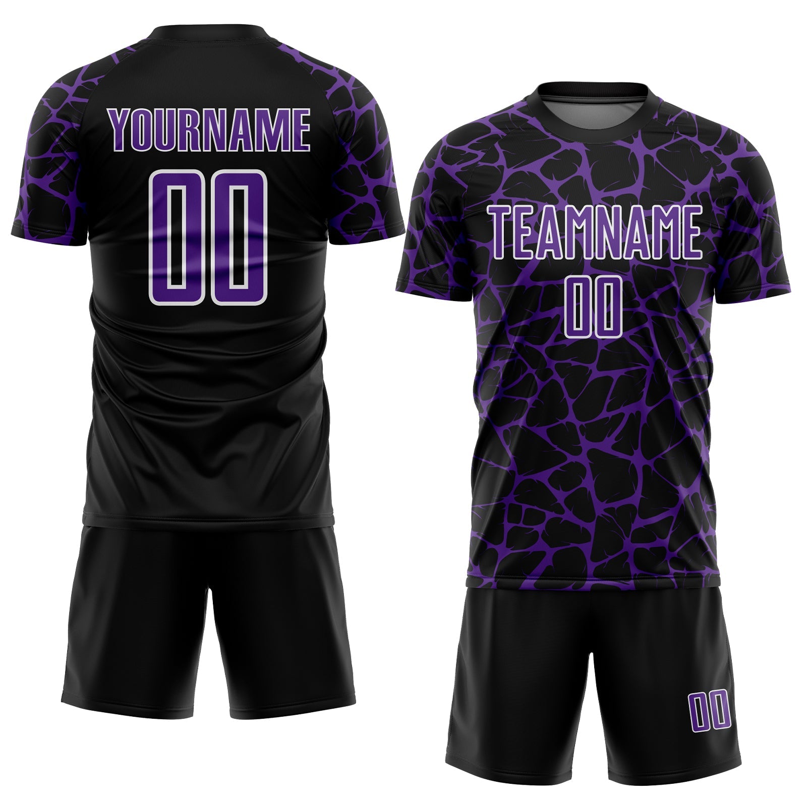 Custom Black Purple-White Abstract Network Splash Sublimation Soccer Uniform Jersey view 2