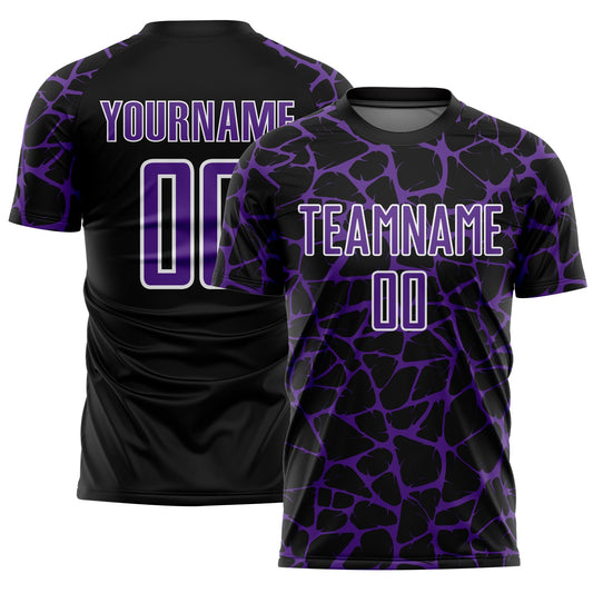 Custom Black Purple-White Abstract Network Splash Sublimation Soccer Uniform Jersey - Main View