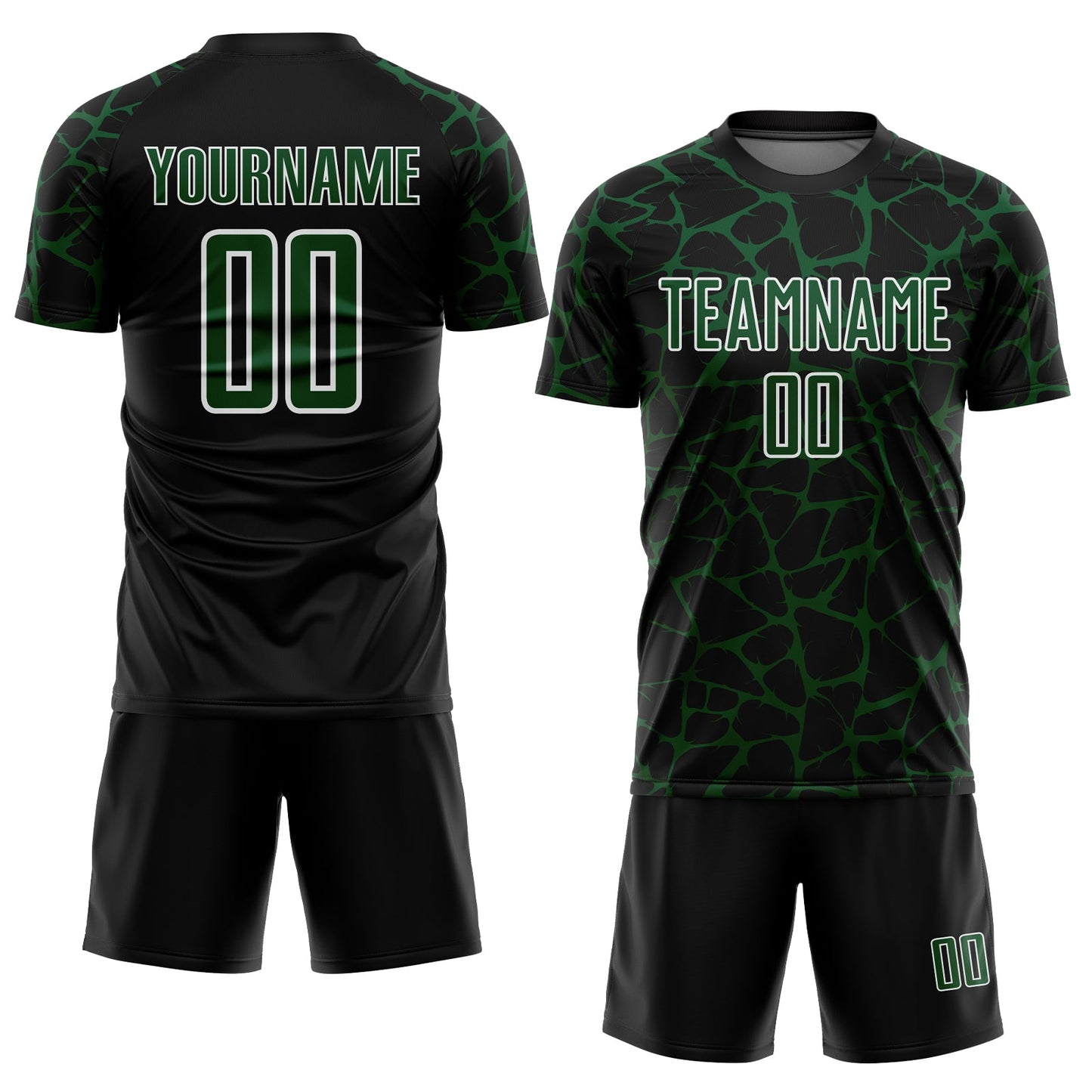 Custom Black Green-White Abstract Network Splash Sublimation Soccer Uniform Jersey view 2