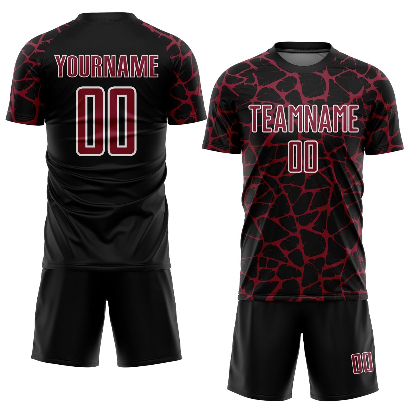 Custom Black Crimson-White Abstract Network Splash Sublimation Soccer Uniform Jersey view 2