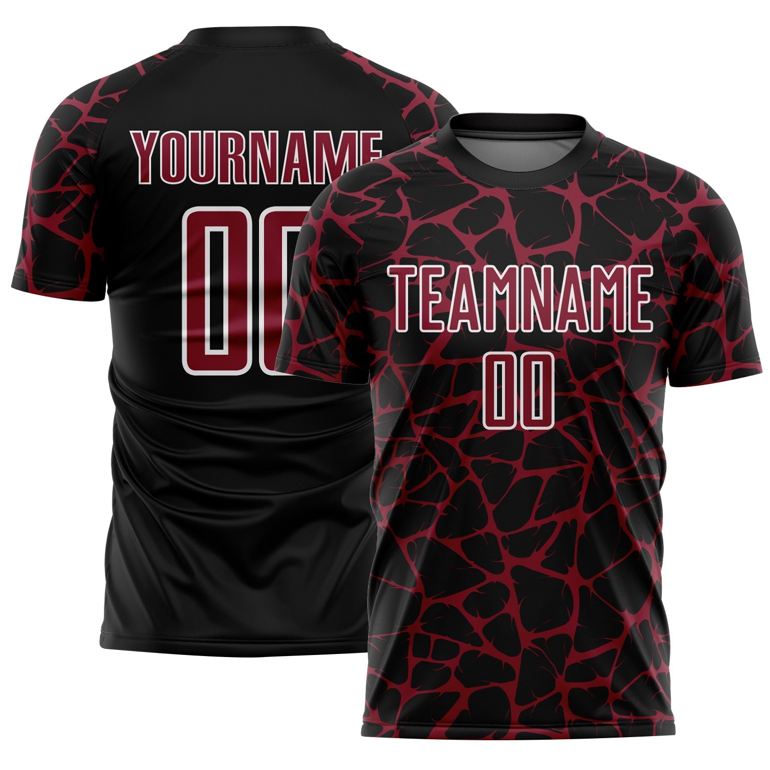 Custom Black Crimson-White Abstract Network Splash Sublimation Soccer Uniform Jersey - Main View