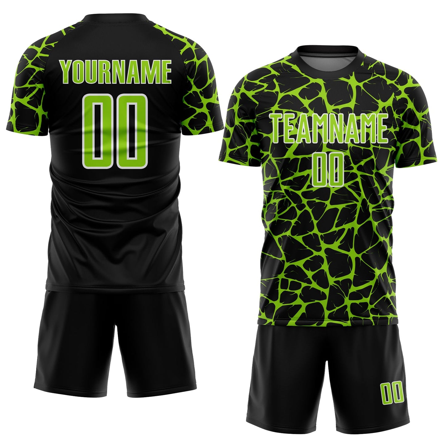 Custom Black Neon Green-White Abstract Network Splash Sublimation Soccer Uniform Jersey view 2