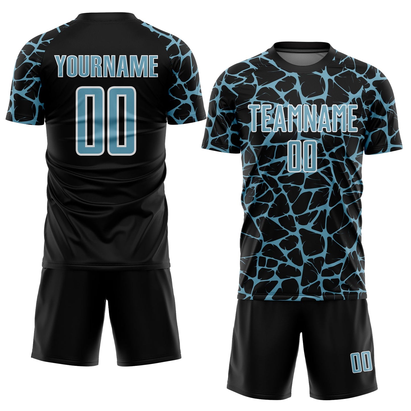Custom Black Shadow Blue-White Abstract Network Splash Sublimation Soccer Uniform Jersey view 2
