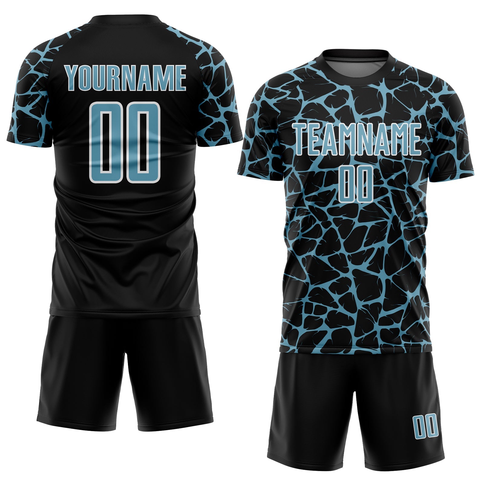 Custom Black Shadow Blue-White Abstract Network Splash Sublimation Soccer Uniform Jersey view 2