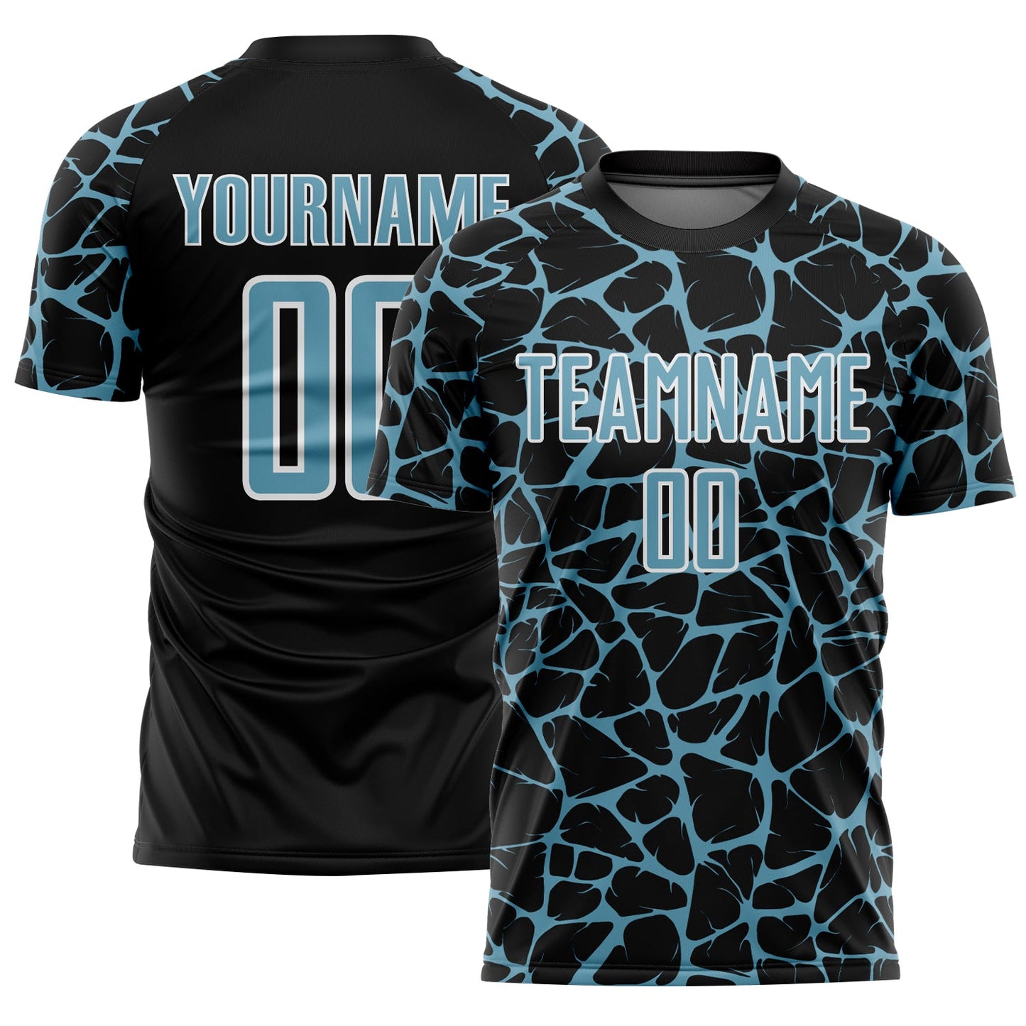 Custom Black Shadow Blue-White Abstract Network Splash Sublimation Soccer Uniform Jersey - Main View