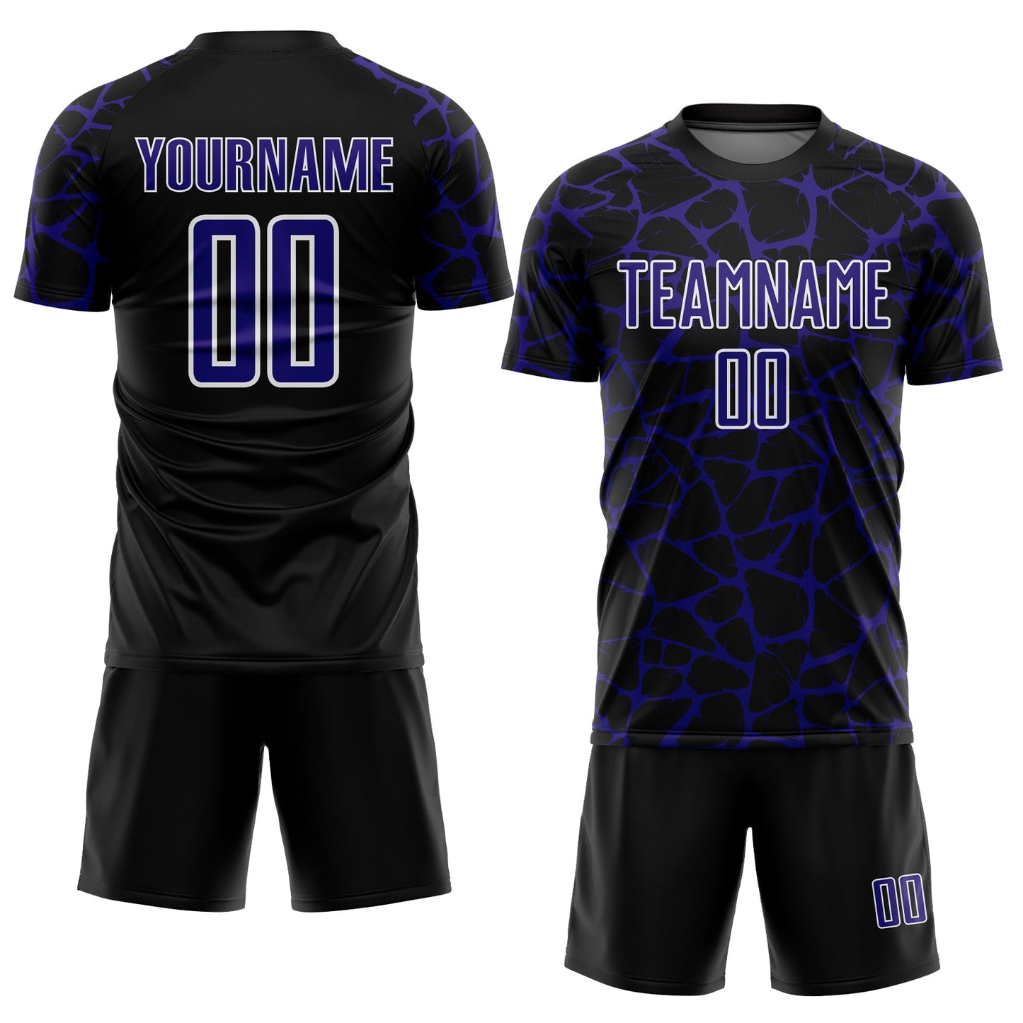 Custom Black Dark Purple-White Abstract Network Splash Sublimation Soccer Uniform Jersey view 2