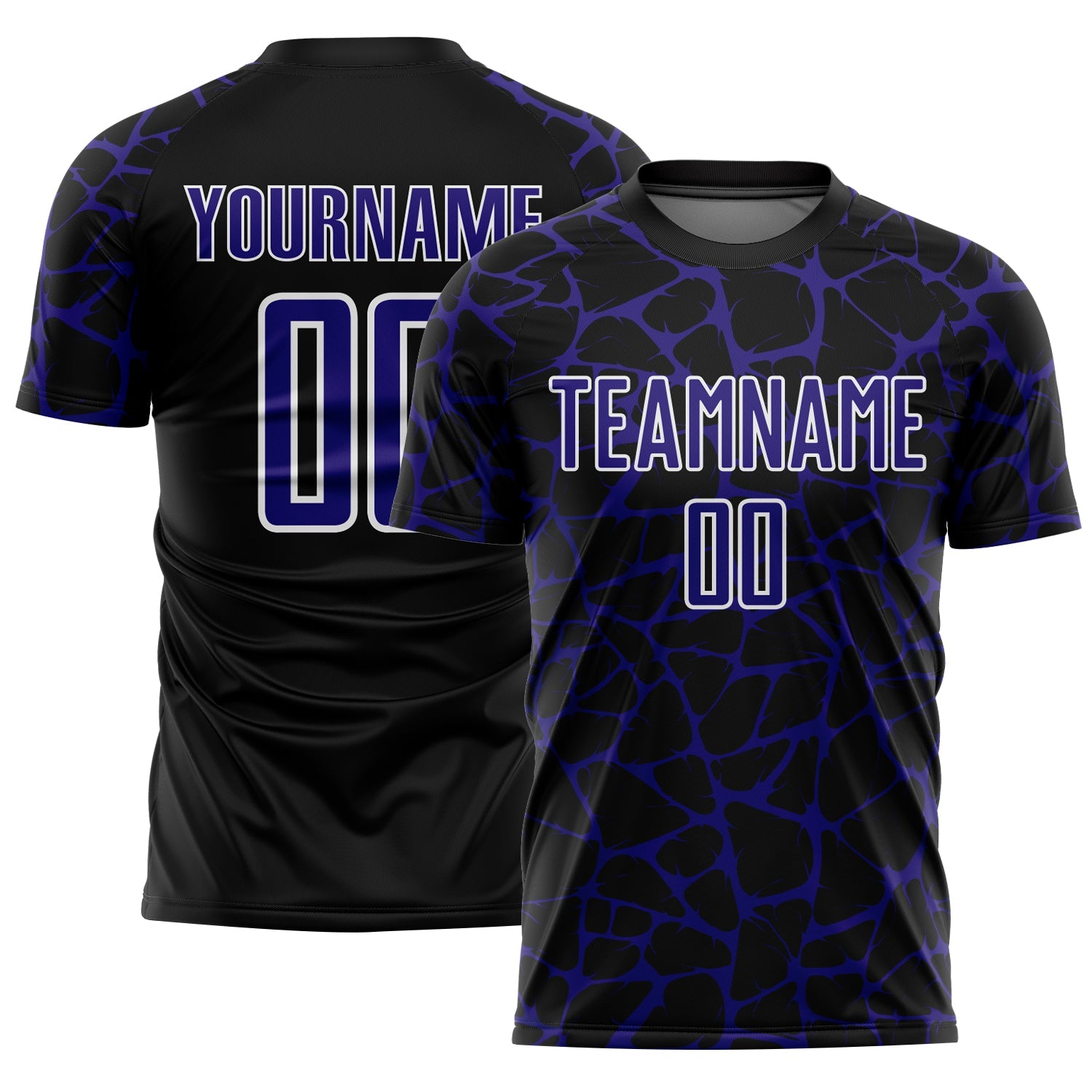Custom Black Dark Purple-White Abstract Network Splash Sublimation Soccer Uniform Jersey - Main View
