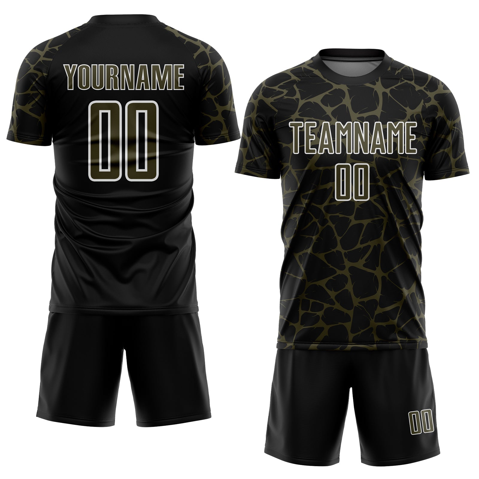 Custom Black Olive-White Abstract Network Splash Sublimation Soccer Uniform Jersey view 2