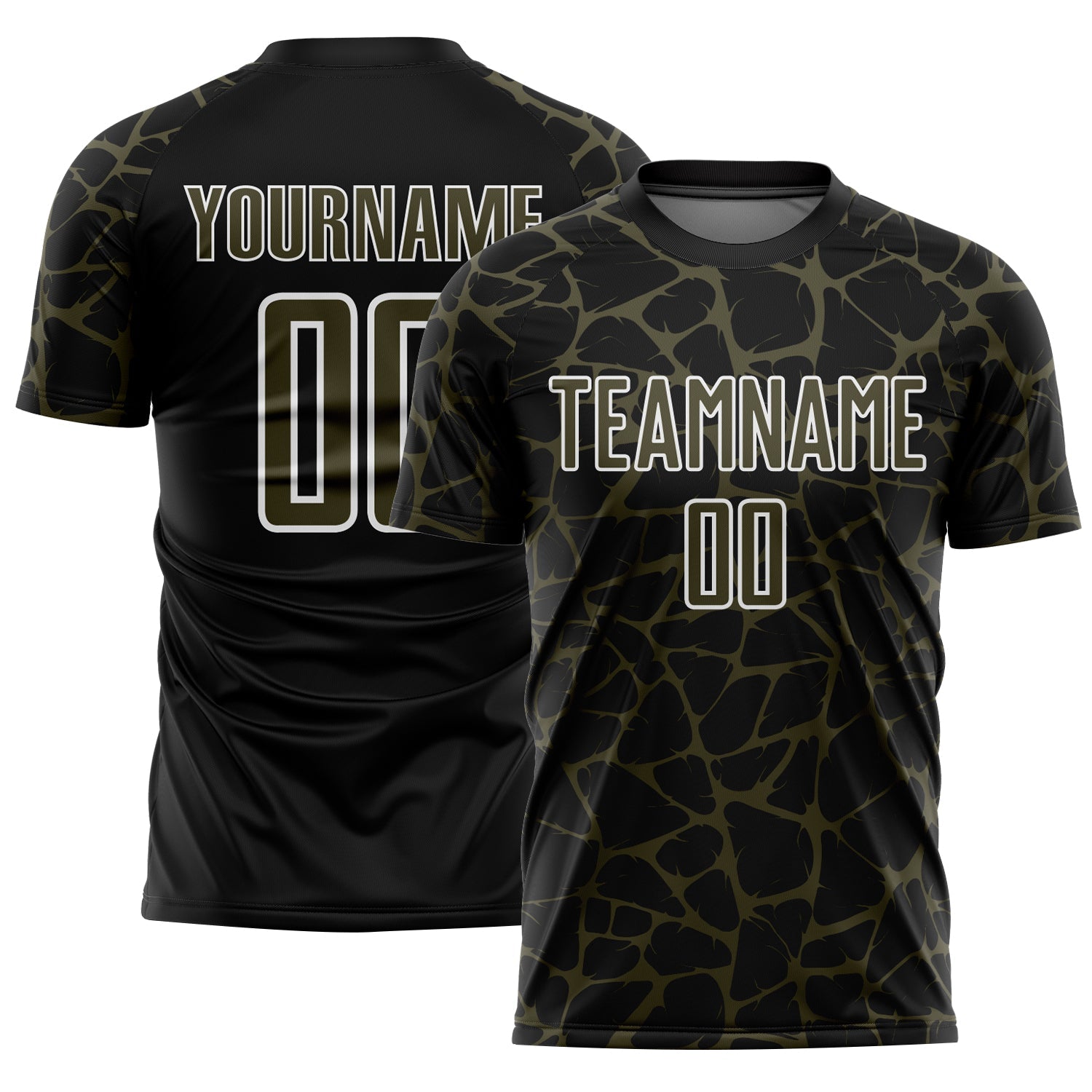 Custom Black Olive-White Abstract Network Splash Sublimation Soccer Uniform Jersey - Main View