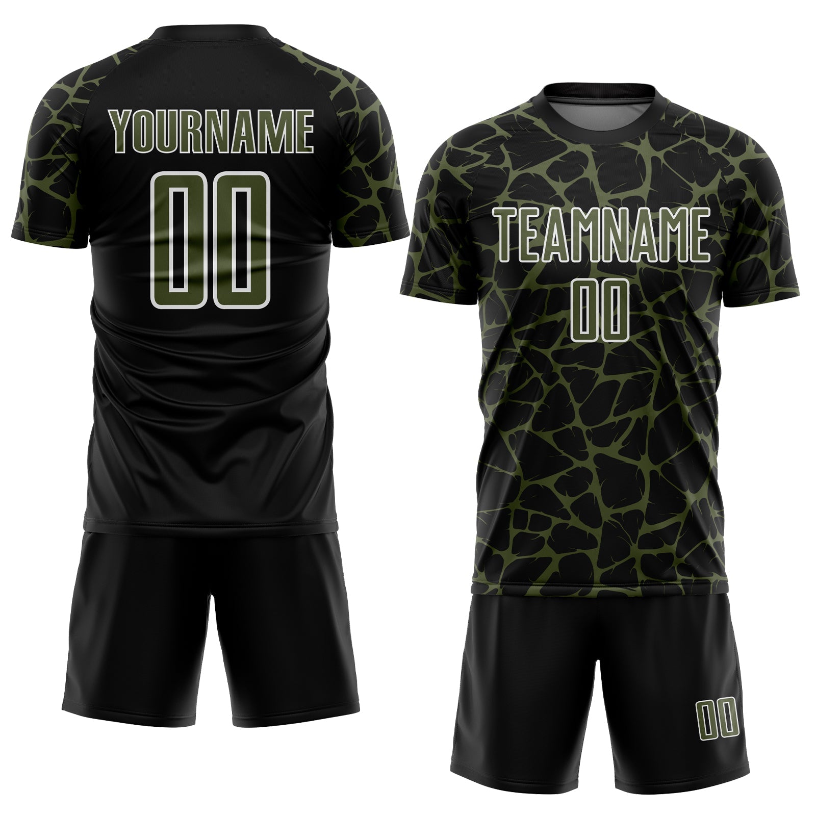 Custom Black Olive-White Abstract Network Splash Sublimation Soccer Uniform Jersey view 2