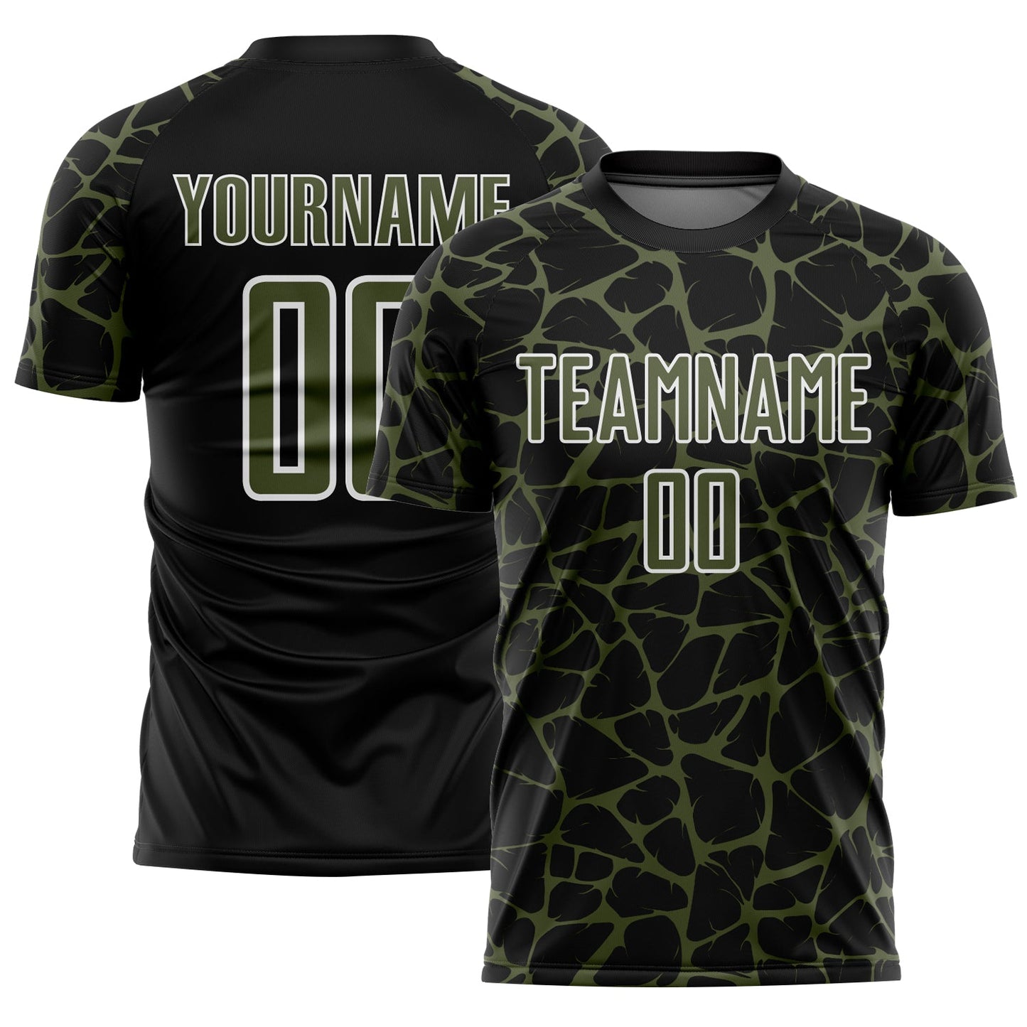 Custom Black Olive-White Abstract Network Splash Sublimation Soccer Uniform Jersey - Main View