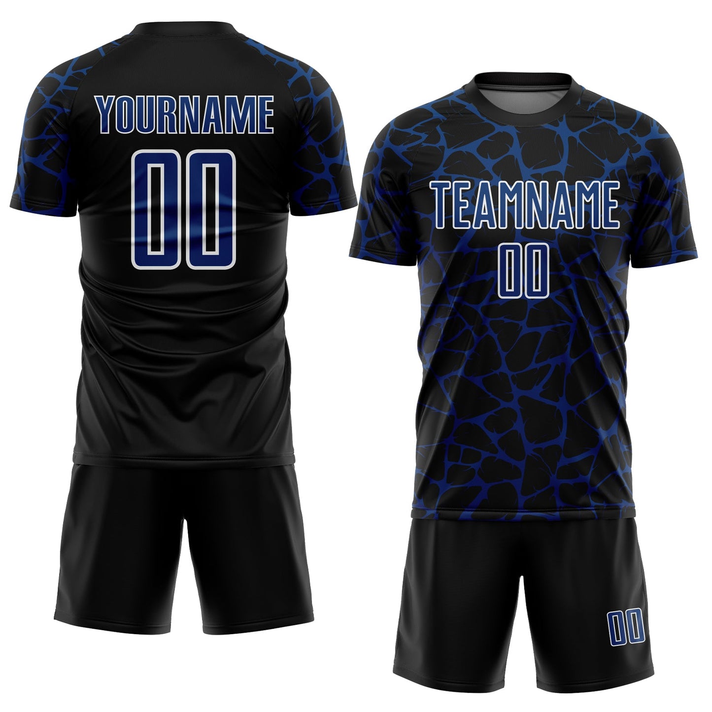 Custom Black US Navy Blue-White Abstract Network Splash Sublimation Soccer Uniform Jersey view 2