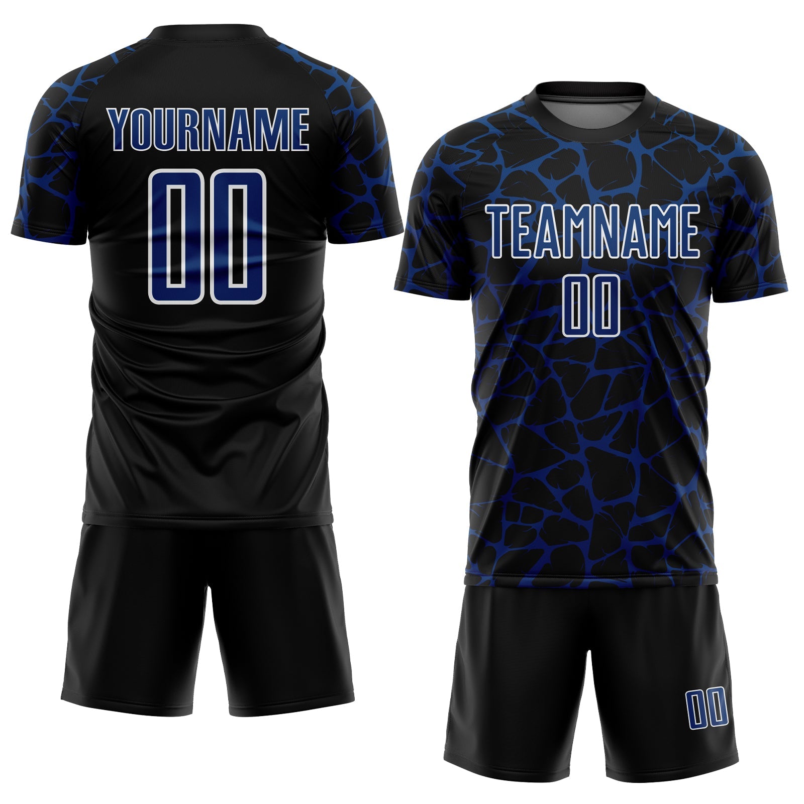 Custom Black US Navy Blue-White Abstract Network Splash Sublimation Soccer Uniform Jersey view 2