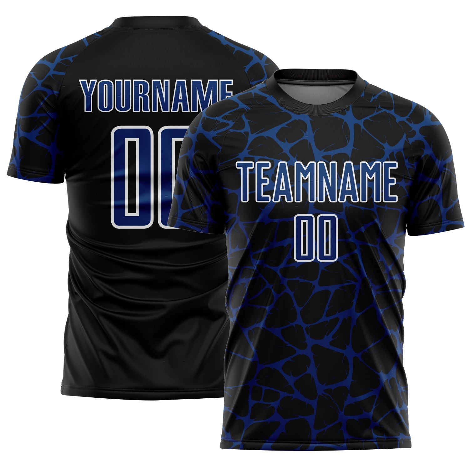 Custom Black US Navy Blue-White Abstract Network Splash Sublimation Soccer Uniform Jersey - Main View