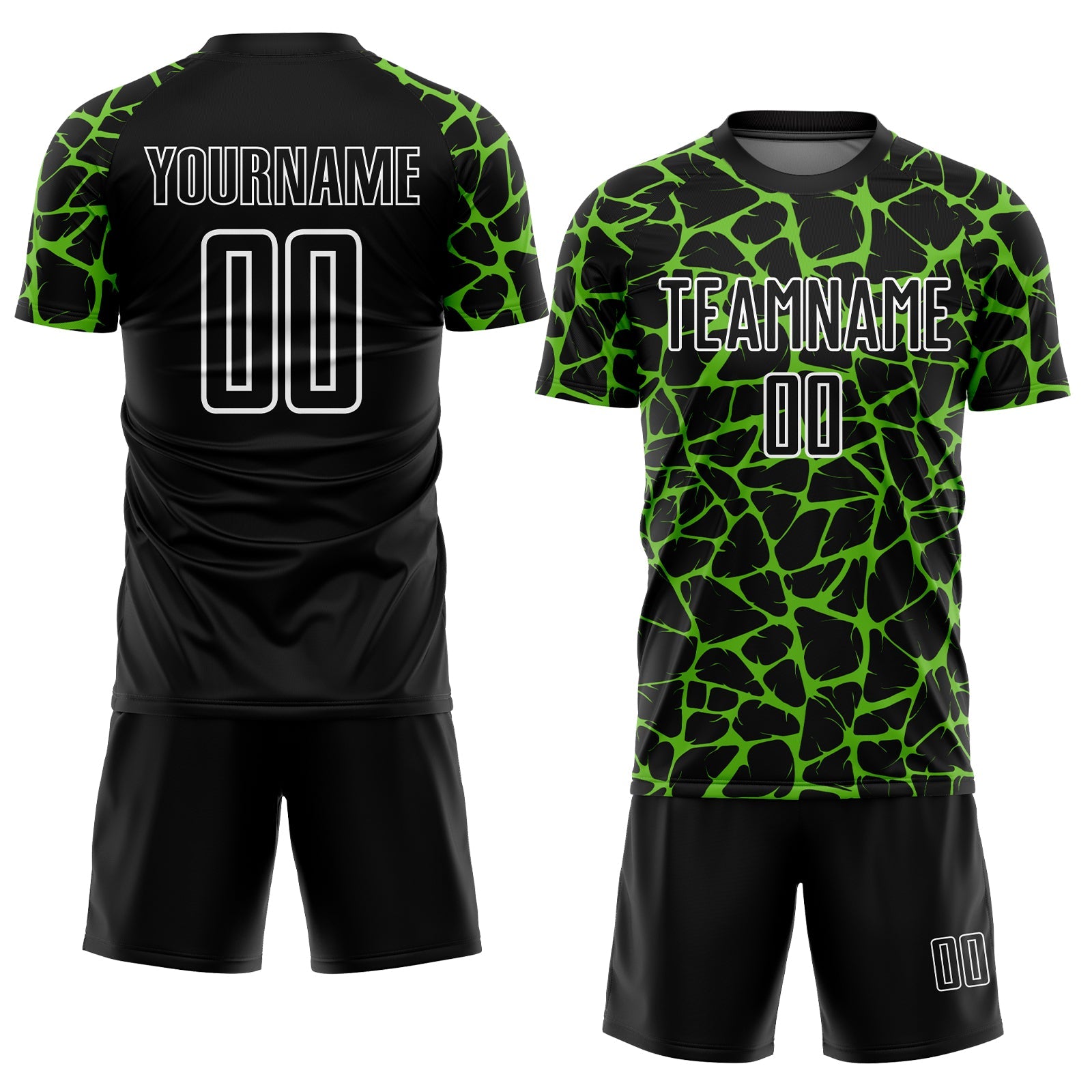 Custom Black Aurora Green-White Abstract Network Splash Sublimation Soccer Uniform Jersey view 2