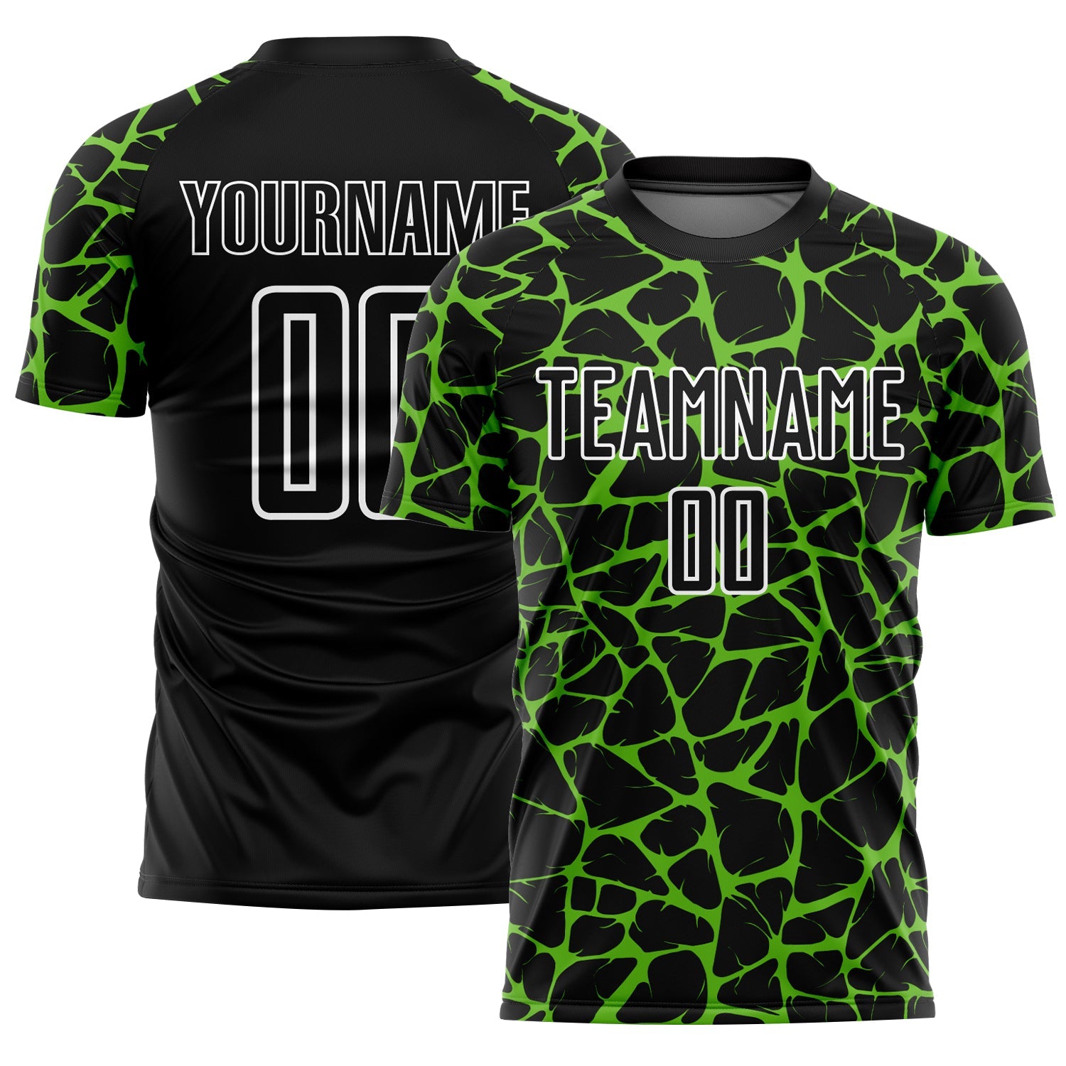 Custom Black Aurora Green-White Abstract Network Splash Sublimation Soccer Uniform Jersey - Main View