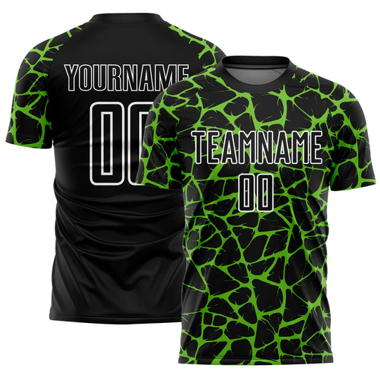 Custom Black Aurora Green-White Abstract Network Splash Sublimation Soccer Uniform Jersey - Main View