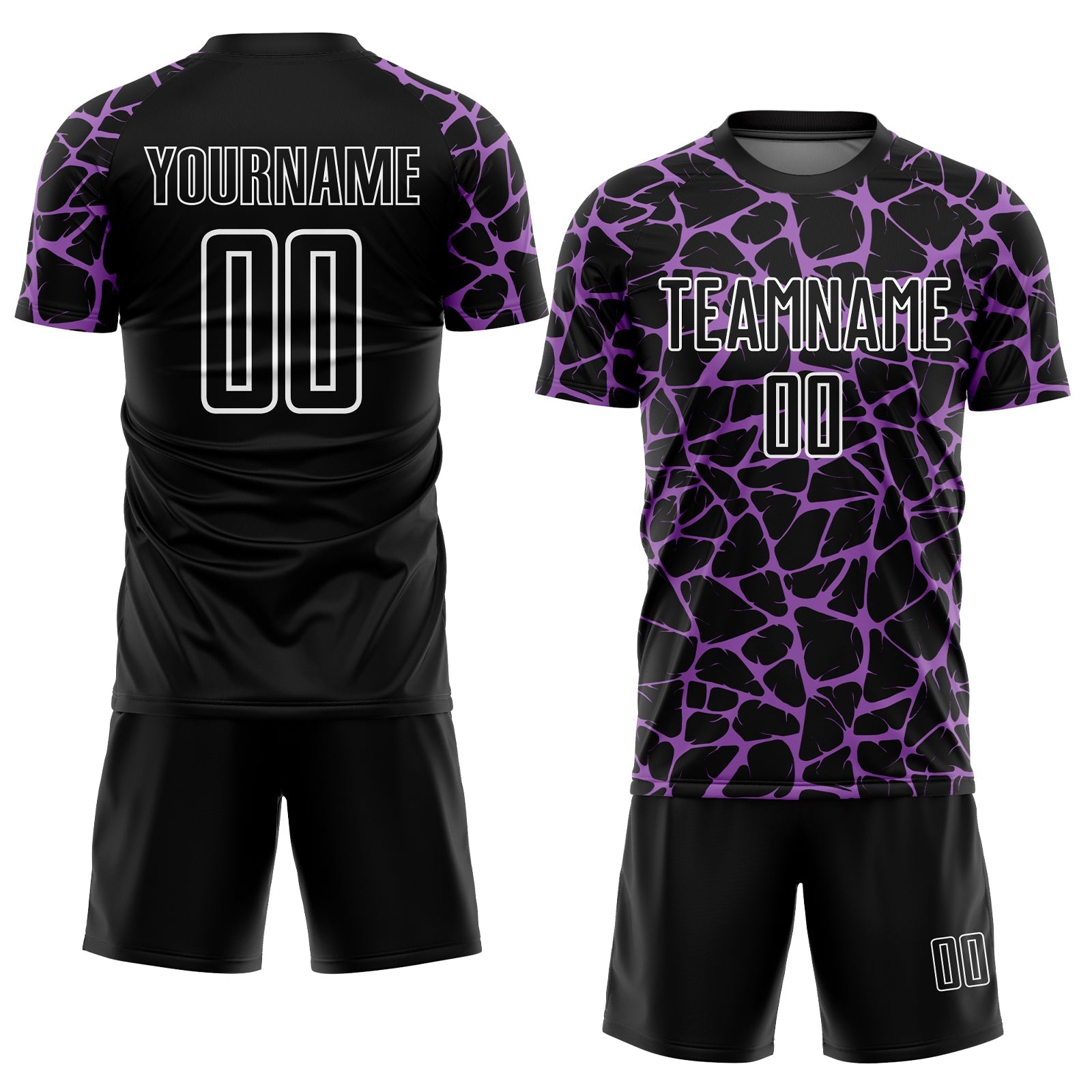 Custom Black Medium Purple-White Abstract Network Splash Sublimation Soccer Uniform Jersey view 2