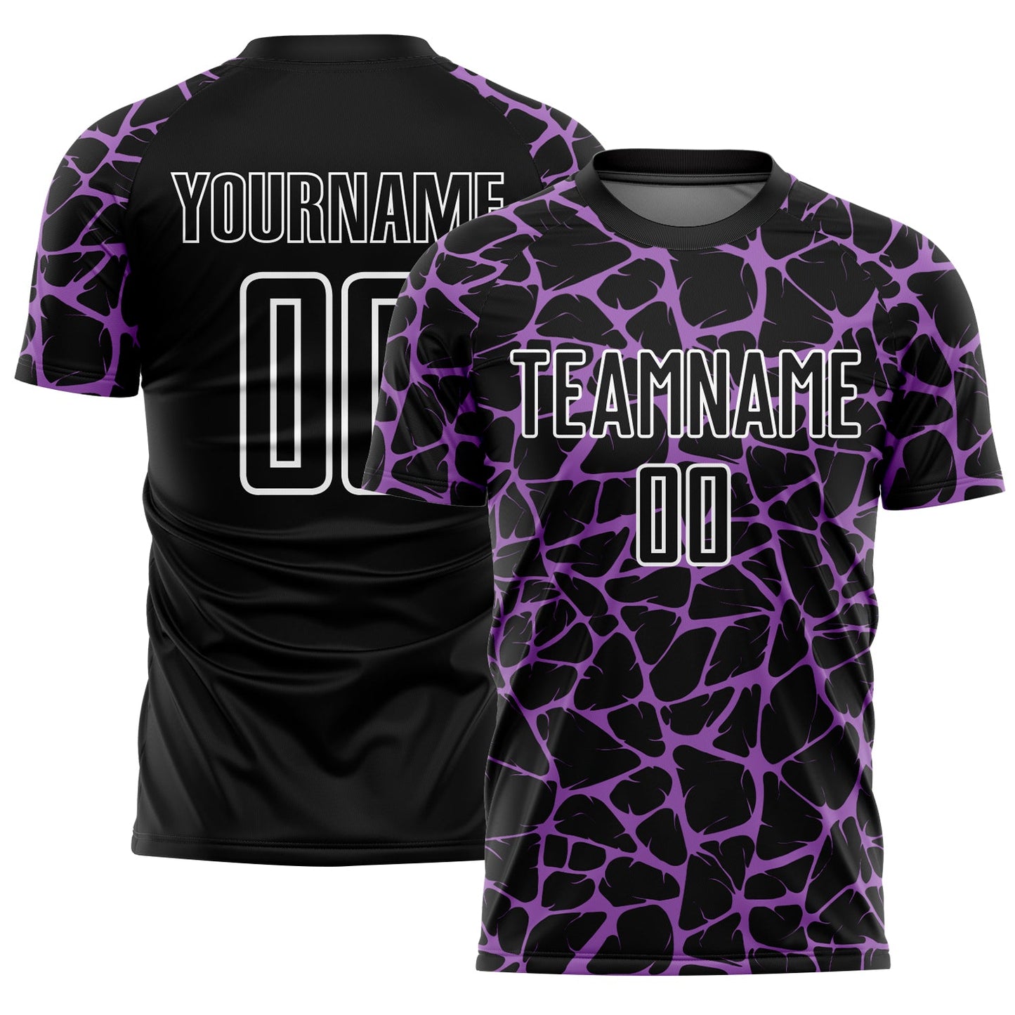 Custom Black Medium Purple-White Abstract Network Splash Sublimation Soccer Uniform Jersey - Main View