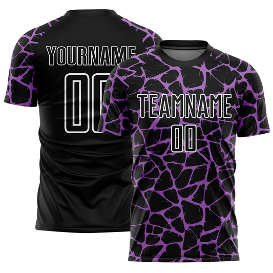 Custom Black Medium Purple-White Abstract Network Splash Sublimation Soccer Uniform Jersey - Main View
