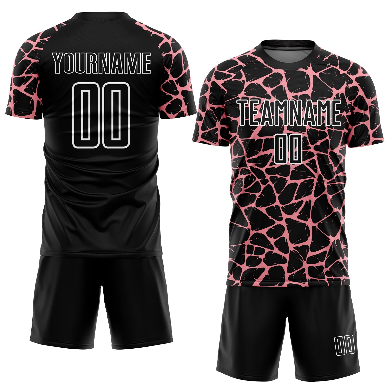 Custom Black Medium Pink-White Abstract Network Splash Sublimation Soccer Uniform Jersey view 2