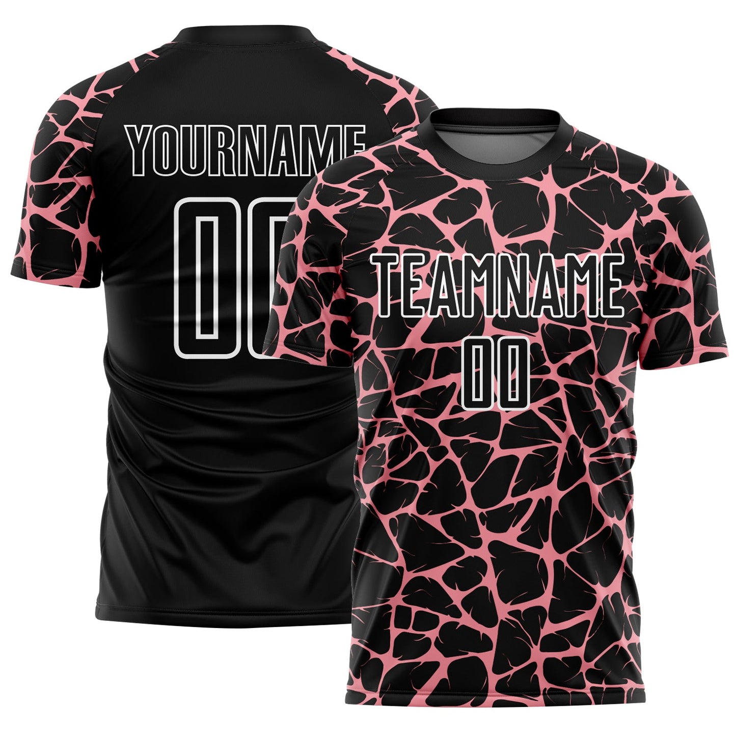 Custom Black Medium Pink-White Abstract Network Splash Sublimation Soccer Uniform Jersey - Main View