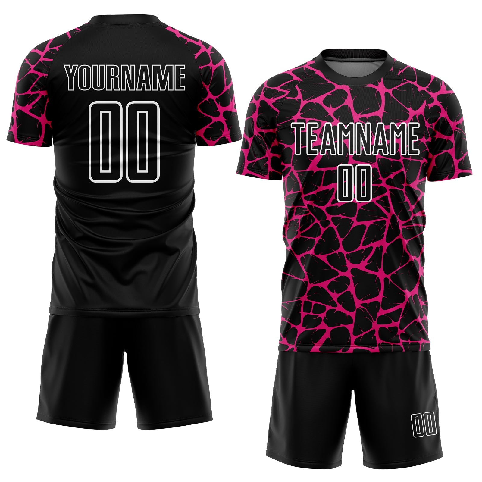 Custom Black Hot Pink-White Abstract Network Splash Sublimation Soccer Uniform Jersey view 2