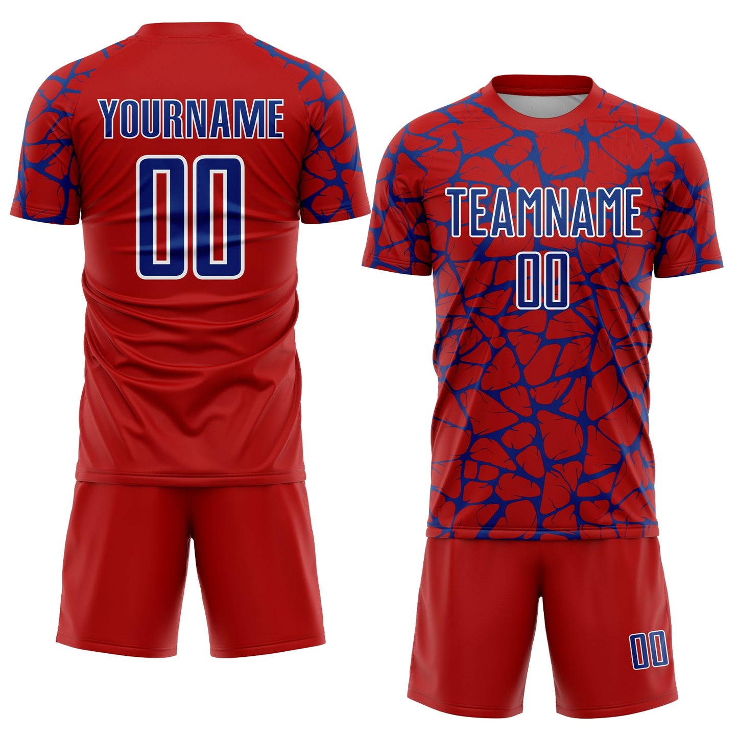 Custom Red Royal-White Abstract Network Splash Sublimation Soccer Uniform Jersey view 2