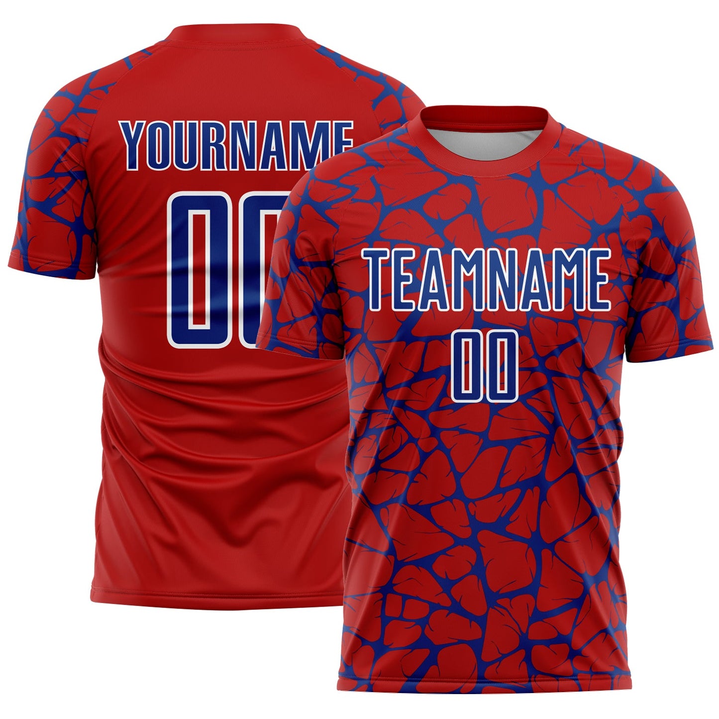 Custom Red Royal-White Abstract Network Splash Sublimation Soccer Uniform Jersey - Main View