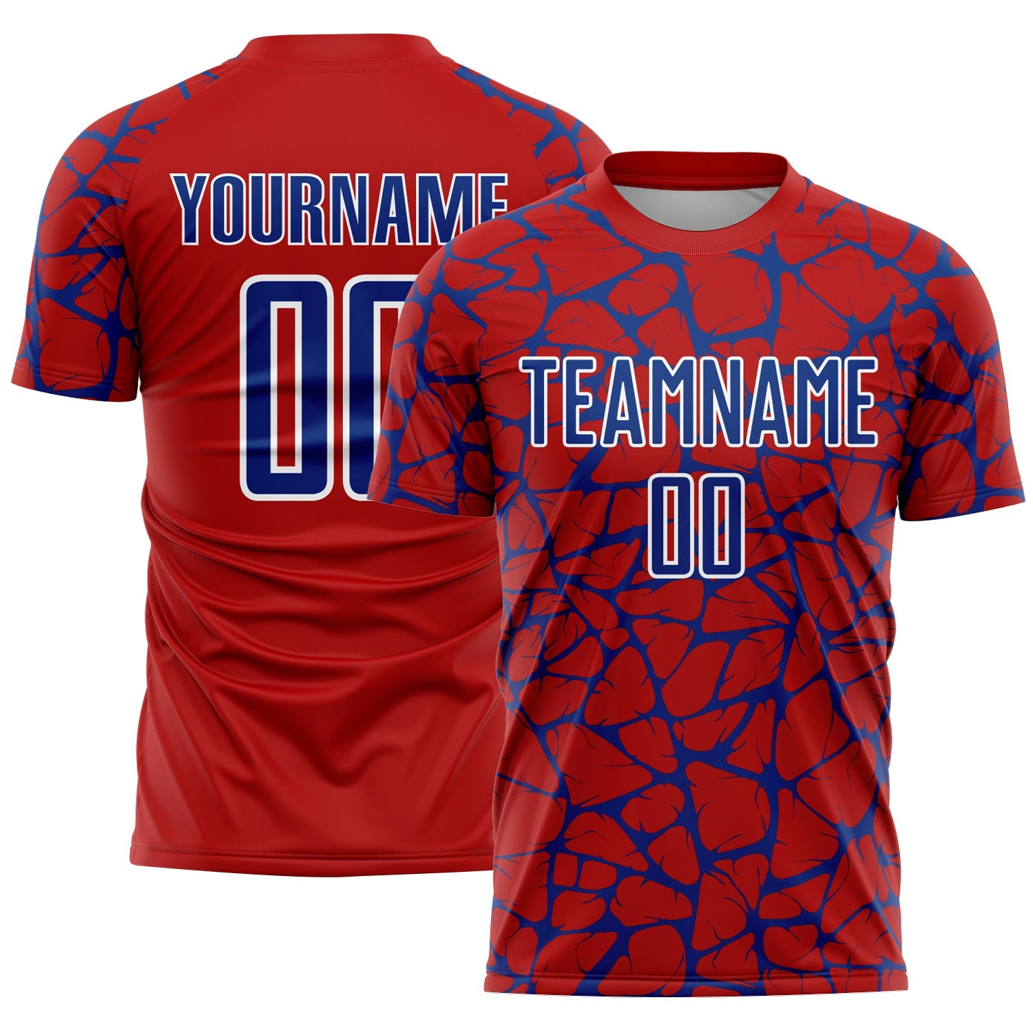 Custom Red Royal-White Abstract Network Splash Sublimation Soccer Uniform Jersey - Main View