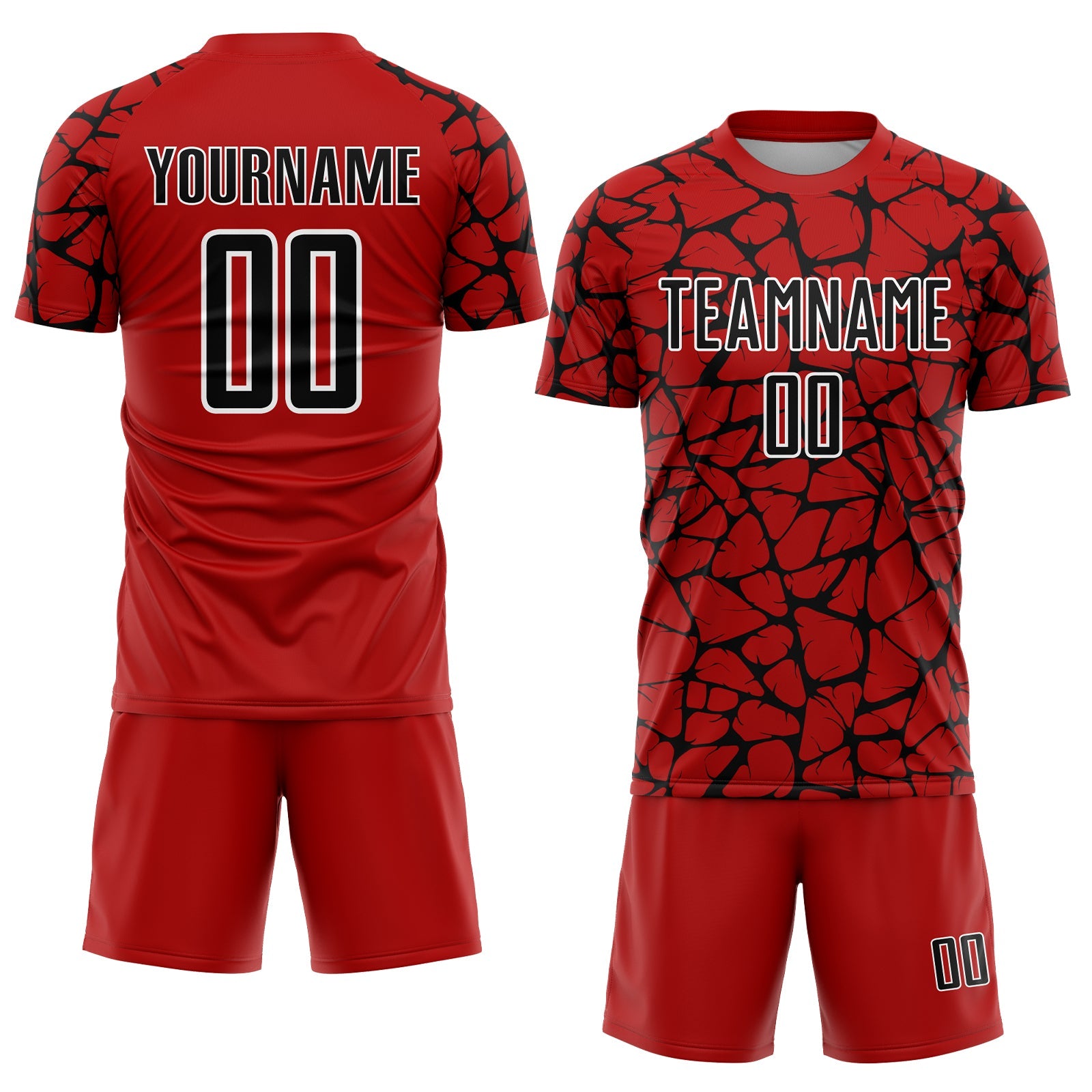 Custom Red Black-White Abstract Network Splash Sublimation Soccer Uniform Jersey view 2