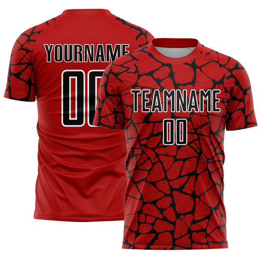 Custom Red Black-White Abstract Network Splash Sublimation Soccer Uniform Jersey - Main View