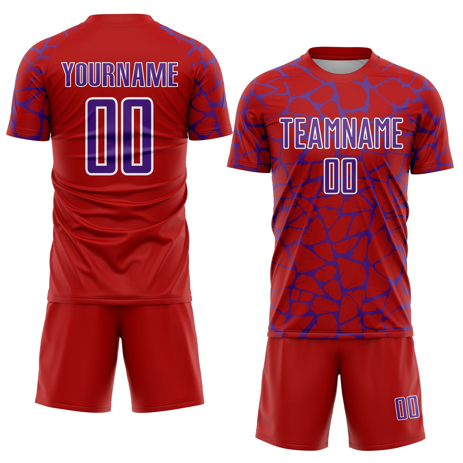 Custom Red Purple-White Abstract Network Splash Sublimation Soccer Uniform Jersey view 2
